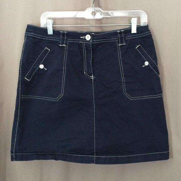 Karen Scott Pants - Karen Scott Skort Shorts Navy White Thread Trim Pockets Cotton Blend Size 10